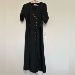 Million  Vintage V- Neck Button From Design 1/2 Sleeves Black Long Dress M